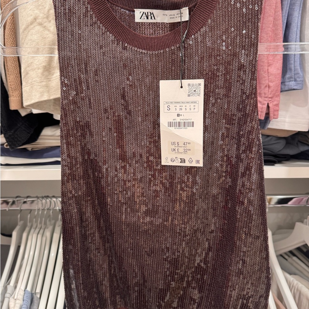 Zara Women's Shimmering Sequin Tank Top - Brown